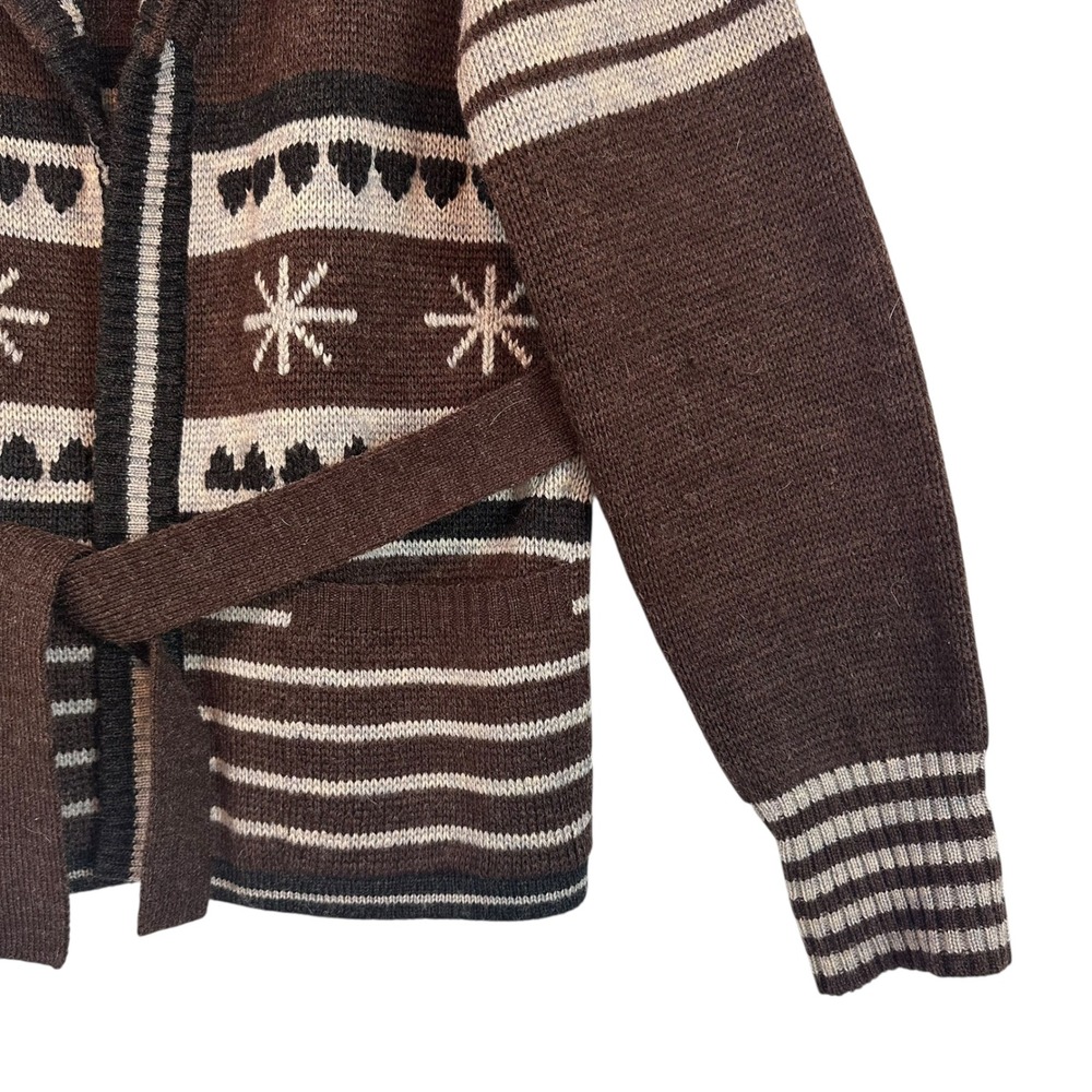 Fair Isle Cardigan Sweater Belted Chunky Knit Vintage Grandpa Unisex M - Picture 2 of 10